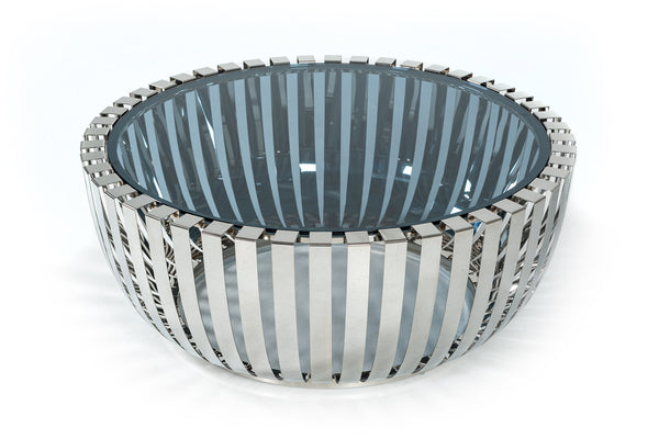 VIG Furniture Modrest Cage Modern Stainless Steel Round Coffee Table w/ Glass Top VGVCCT120901