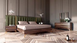 Nova Domus Calabria Modern Walnut & Green Velvet Bedroom Set - EASTERN KING