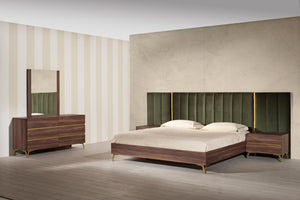VIG Furniture Queen Nova Domus Calabria Modern Walnut & Green Velvet Bed & Nightstands VGACCALABRIA-BED-Q