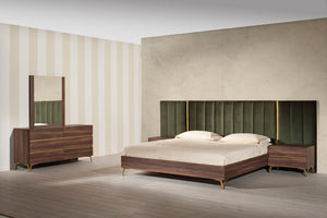VIG Furniture Eastern King Nova Domus Calabria Modern Walnut & Green Velvet Bed & Nightstands VGACCALABRIA-BED-EK