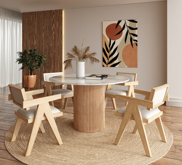 VIG Furniture Modrest - Cambridge White Marble & Mango Round Dining Table VGEDRID112011-RNDDT