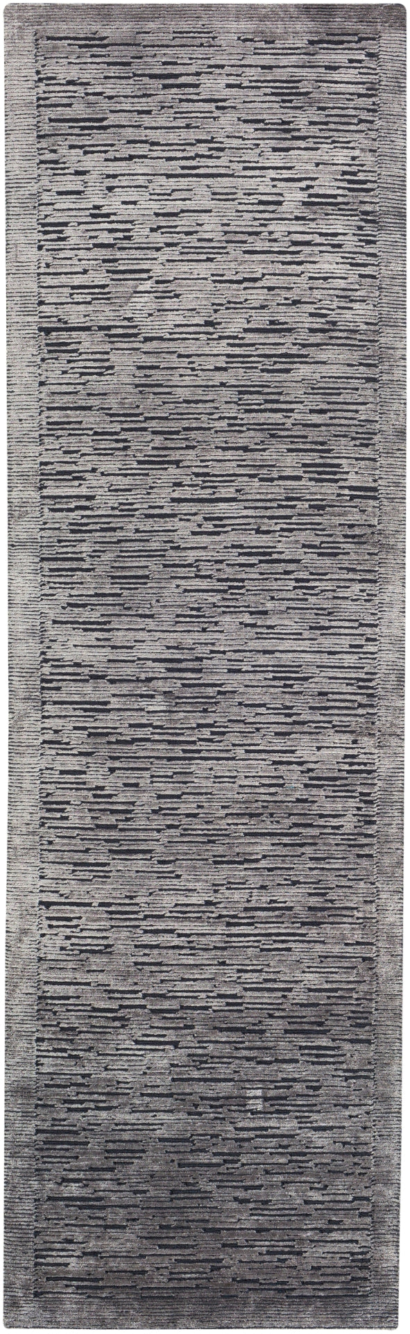 Capri CAP-2307 Modern NZ Wool, Silk Rug CAP2307-268 Black, Taupe 50% NZ Wool, 50% Silk 2'6" x 8'