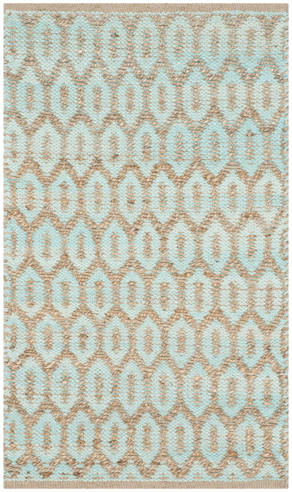 Cape Cod 864  Hand Woven 70% Cotton 30% Jute Rug Natural / Turquoise