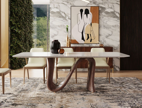 VIG Furniture Modrest Carrizo - Contemporary Walnut + Marble Dining Table VGCSDT-18017-CRM-DT VGCSDT-18017-CRM-DT