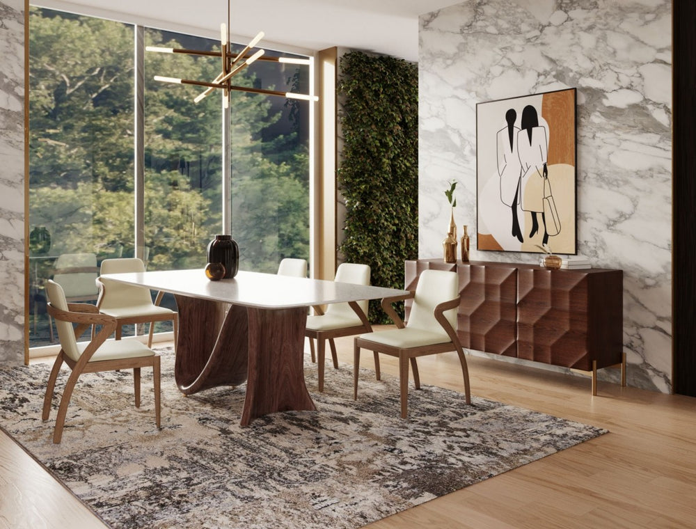 VIG Furniture Modrest Carrizo - Contemporary Walnut + Marble Dining Table VGCSDT-18017-CRM-DT VGCSDT-18017-CRM-DT