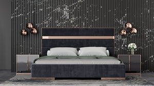 VIG Furniture Modrest Cartier - Queen Modern Black + Rose Gold Bed + Nightstands VGVCBD-A002-BLK-BED-2NS-SET-Q