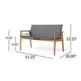 Noble House Bryan Outdoor Wicker and Acacia Wood Loveseat, Gray and Teak