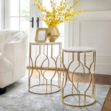 Sagebrook Home Glam Set of 2 -  Metal/marble Round Tables, Gold 15464-01 Gold Marble