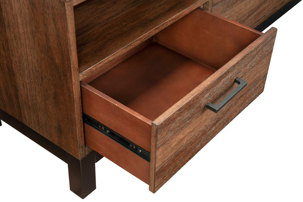 Weston Rustic Pine TV Console with Mahogany, English Dovetail Drawers & Metal Glides – Stylish Storage!
