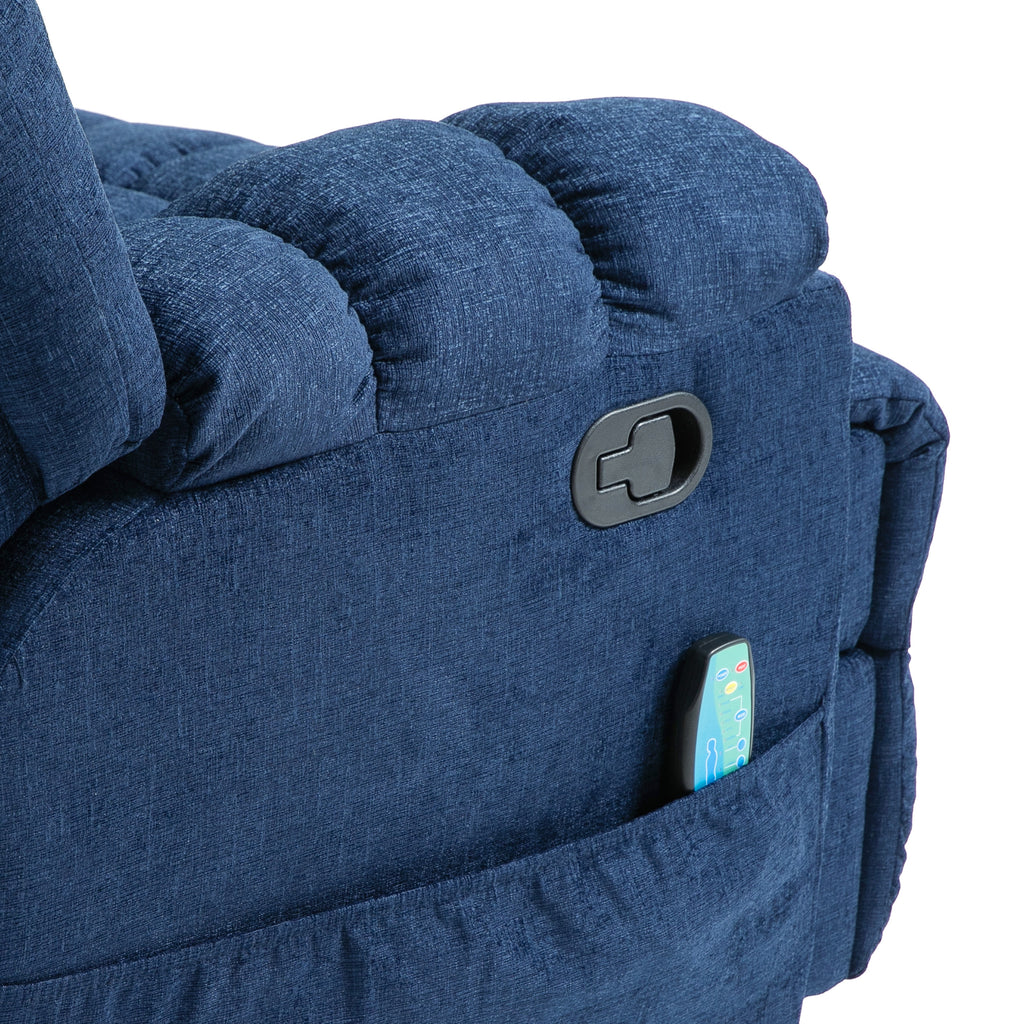 Coosa Contemporary Pillow Tufted Massage Recliner, Navy Blue Noble House