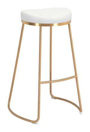 Zuo Modern Bree 100% Polyurethane, Plywood, Stainless Steel Modern Commercial Grade Barstool Set - Set of 2 White, Gold 100% Polyurethane, Plywood, Stainless Steel