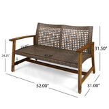 Hampton Outdoor 4 Piece Wood and Wicker Chat Set, Mixed Mocha Noble House