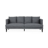 Halburge Contemporary 3 Seater Fabric Sofa, Charcoal and Dark Brown Noble House