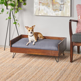 Bonneville Mid Century Modern Ped Bed with Acacia Wood Frame, Dark Oak and Dark Gray Noble House