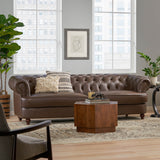 Noble House Litch Chesterfield Leather Tufted 3 Seater Sofa with Nailhead Trim, Dark Brown and Brown 316167-NOBLE-HOUSE Dark Brown, Brown