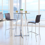 English Elm EE2959 100% Polyurethane, Steel Modern Commercial Grade Bar Chair Set - Set of 2 Black, Chrome 100% Polyurethane, Steel