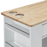 Cato Kitchen Cart with Wheels, White and Natural Noble House