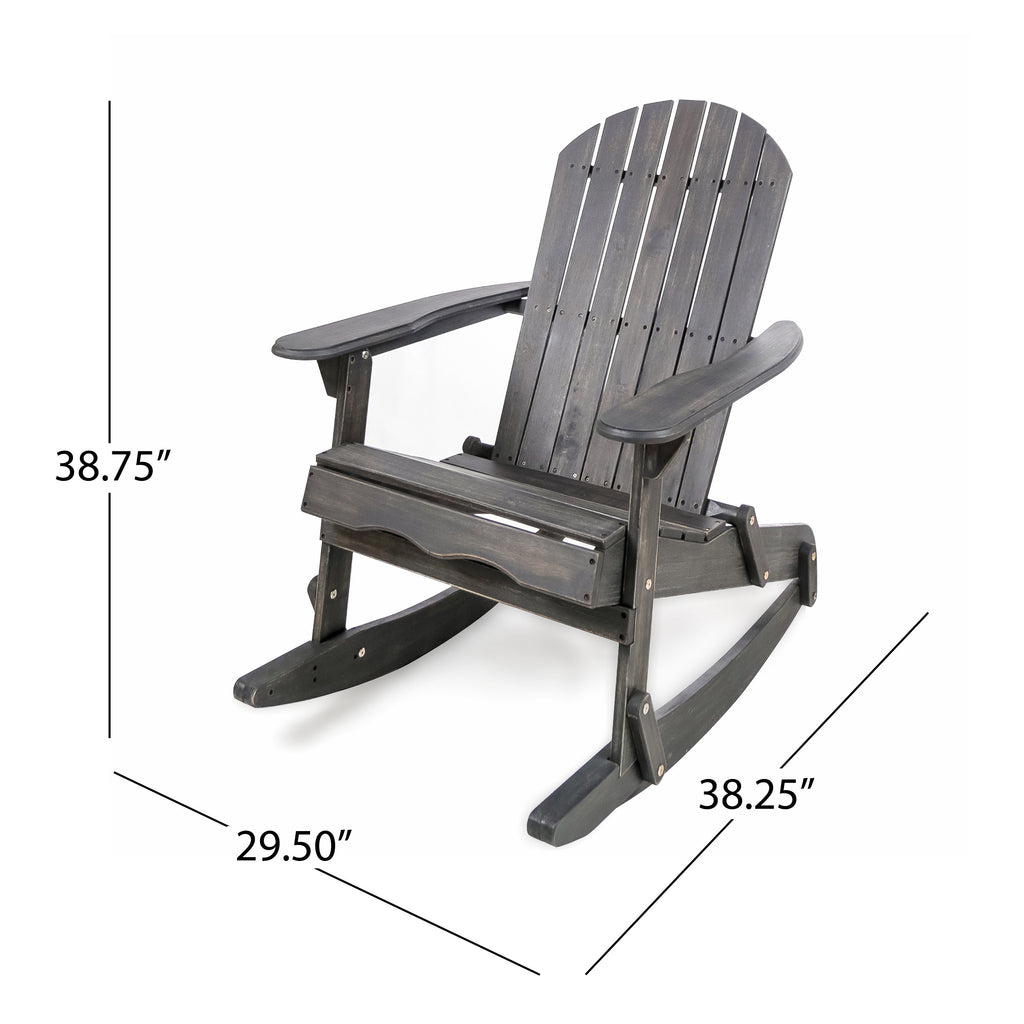 Marrion Outdoor 5 Piece Acacia Wood/ Light Weight Concrete Adirondack Rocking Chair Set with Fire Pit, Dark Grey Finish and Natural Stone Finish
