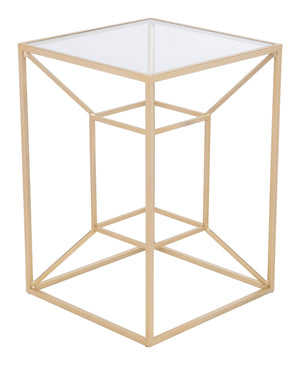 Zuo Modern Canyon Tempered Glass, Steel Glam Commercial Grade Side Table Gold, Clear Tempered Glass, Steel