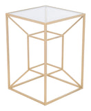 Zuo Modern Canyon Tempered Glass, Steel Glam Commercial Grade Side Table Gold, Clear Tempered Glass, Steel