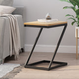 Barrybrooke Modern Industrial C-Shaped End Table, Antique Brown and Black Noble House