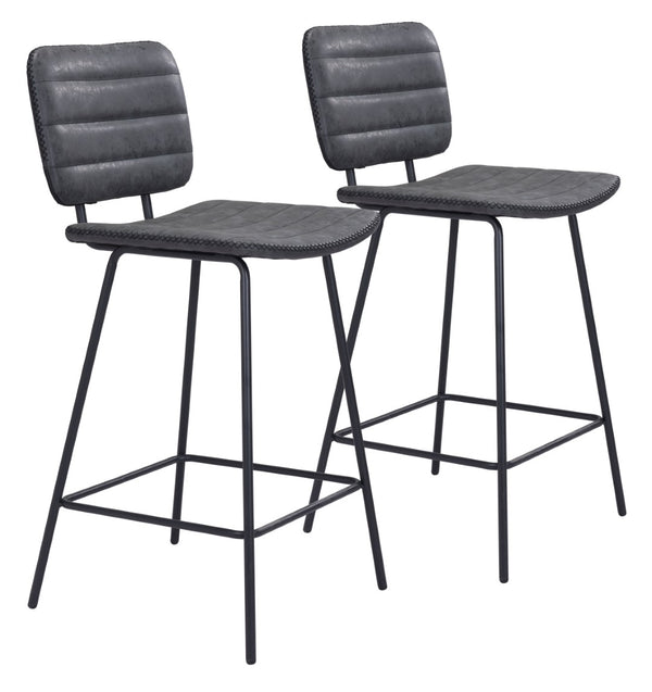 Zuo Modern Boston 100% Polyurethane, Plywood, Steel Modern Commercial Grade Counter Stool Set - Set of 2 Vintage Black, Black 100% Polyurethane, Plywood, Steel