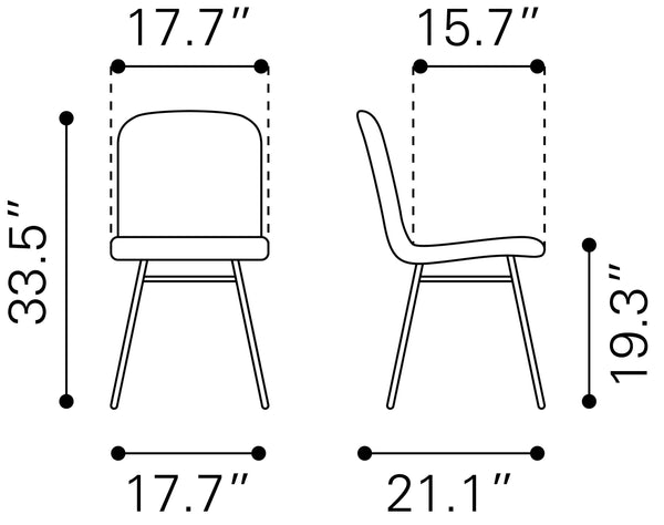 Zuo Modern Var 100% Polyester, Plywood, Steel Modern Commercial Grade Dining Chair Set - Set of 2 Yellow, Black, Gold 100% Polyester, Plywood, Steel