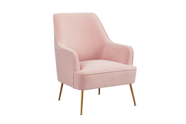Alpine Furniture Rebecca Leisure Chair, Pink 9010-1-PNK Pink with Gold Legs Velour Fabric with Rubberwood Solid Frame 28 x 28 x 35
