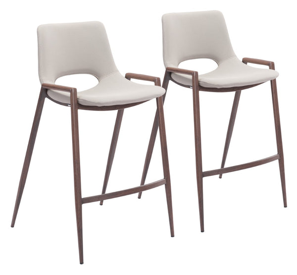 Zuo Modern Desi 100% Polyurethane, Plywood, Steel Modern Commercial Grade Counter Stool Set - Set of 2 Beige, Walnut 100% Polyurethane, Plywood, Steel