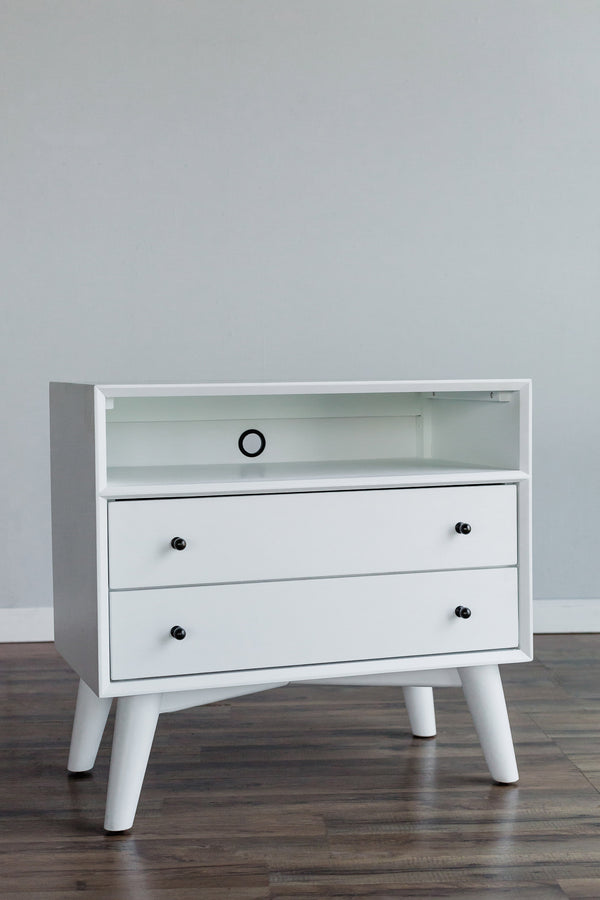Alpine Furniture Flynn Large Nightstand, White 966-W-22 Gray Mahogany Solids & Okoume Veneer 28 x 15 x 26