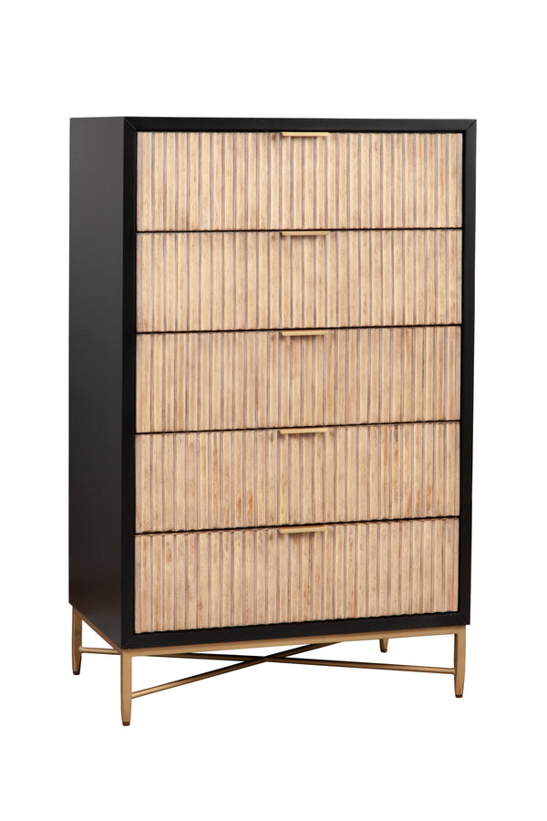 Larsen Chest - Elegant Black Mahogany Storage with Gold Accents, Felt Lined Drawers & Metal Glides