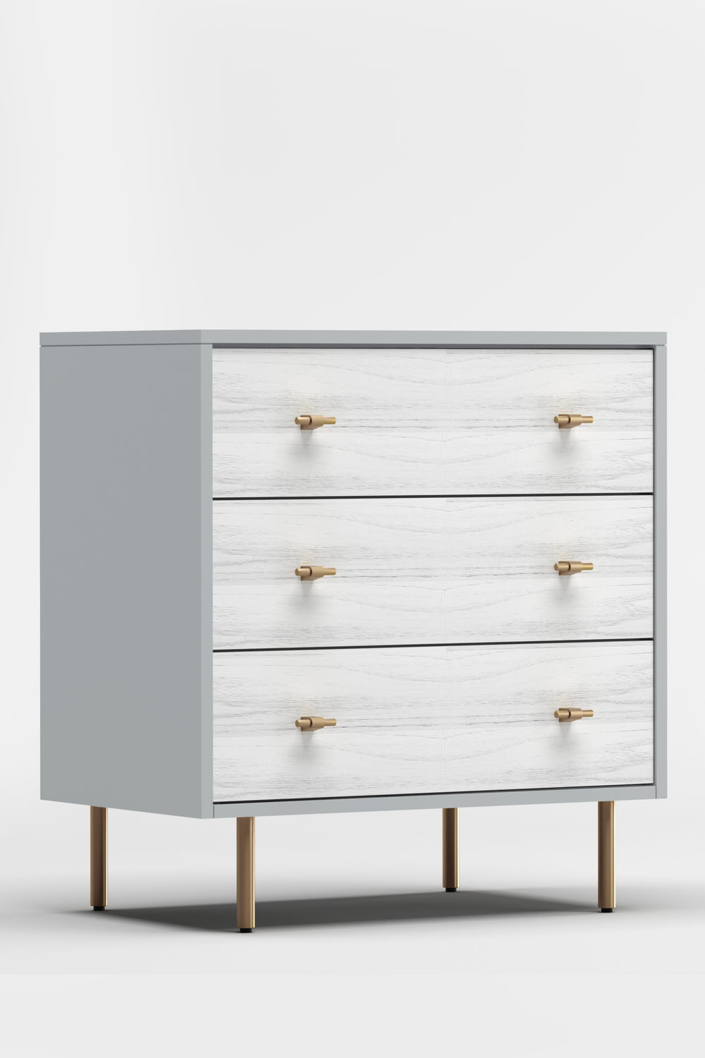 Saige Small Chest - Elegant Weathered White/Gray Mahogany Storage with Gold Accents & Soft Close Drawers