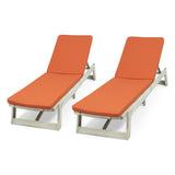Maki Outdoor Acacia Wood Chaise Lounge and Cushion Sets, Light Gray and Rust Orange Noble House