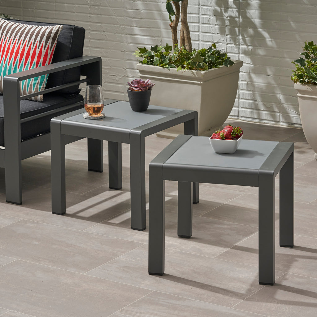 Cape Coral Outdoor Aluminum Side Table, Matte Gray and Gray Finish Noble House