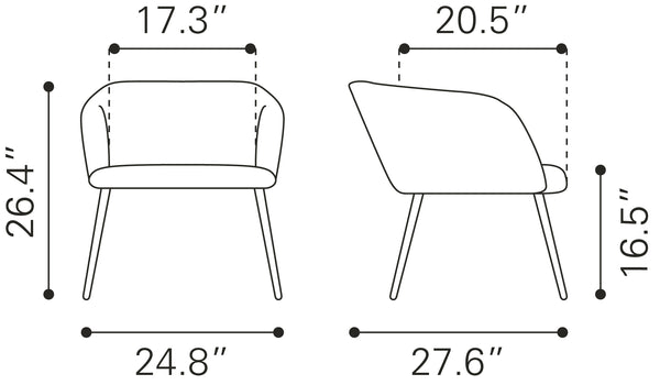 Zuo Modern Papillion 100% Polyester, Plywood, Steel Modern Commercial Grade Accent Chair Yellow, Black 100% Polyester, Plywood, Steel