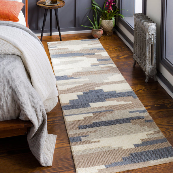 Cocoon CCN-1003 Modern Wool Rug CCN1003-268 Denim, Taupe, Light Gray, Cream 100% Wool 2'6" x 8'
