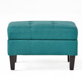 Zahra Contemporary Tufted Fabric Storage Ottoman, Teal and Dark Brown Noble House