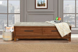 Nova Bench in Honey Maple - Fully Assembled with Dovetail Drawers and Button Tufted Cushion Seat