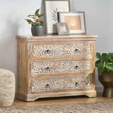 Holgate Boho Handcrafted Acacia Wood 3 Drawer Chest, Natural and White Noble House