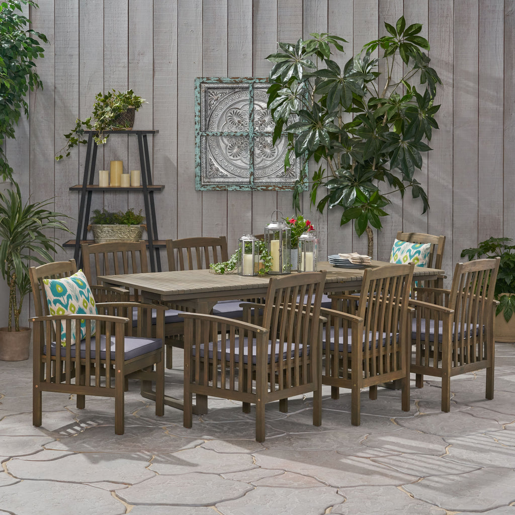 Sorrento Outdoor 8 Seater Expandable Acacia Wood Dining Set, Gray and Dark Gray Noble House