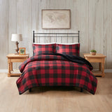 Woolrich Bernston Lodge/Cabin Faux Wool to Faux Fur Down Alternative Comforter Set Red Buffalo Check King/Cal WR9201030822-03