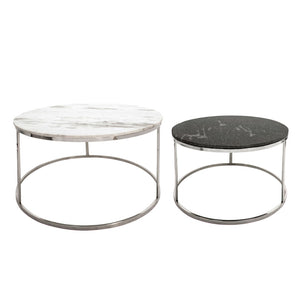 Sagebrook Home Glam Set of 2 -  Metal/marble Coffee Table, Silver 15471-01 Silver Metal