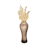 Sagebrook Home Contemporary 38"h Metal Vase W/ Leaf Like Lid, Champagne 17169-01 Gold Glass