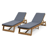 Maki Outdoor Acacia Wood Chaise Lounge and Cushion Sets, Teak and Dark Gray Noble House