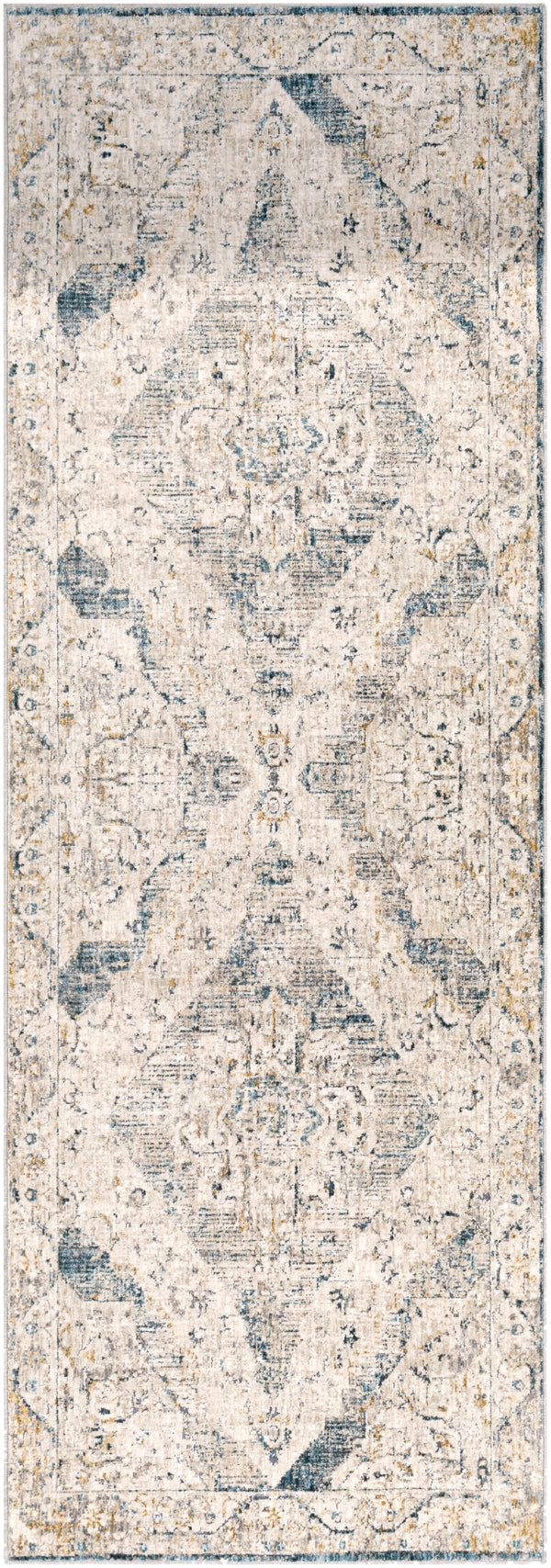 Cardiff CDF-2303 Traditional Polyester Rug CDF2303-2773 Medium Gray, Denim, Tan, Sky Blue, Navy 100% Polyester 2'7" x 7'3"