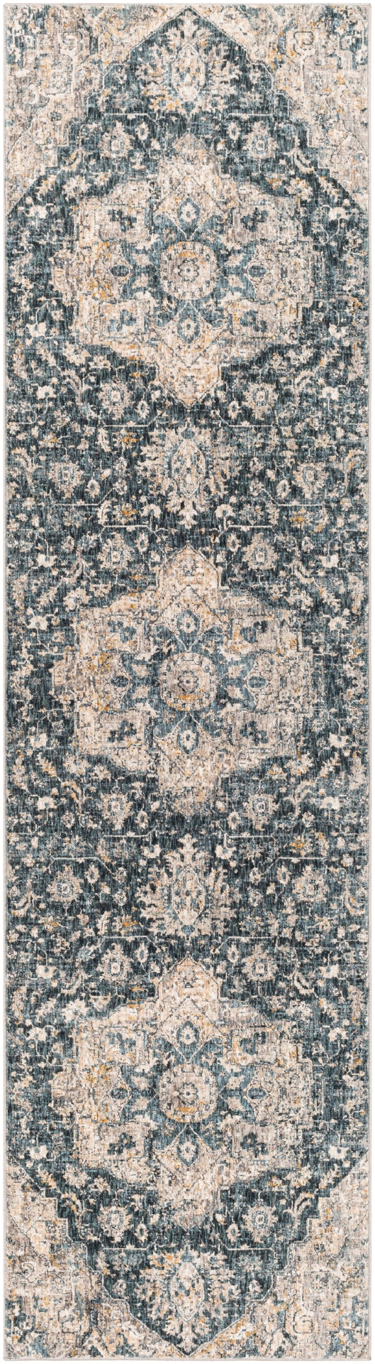 Cardiff CDF-2307 Traditional Polyester Rug CDF2307-9122 Teal, Ivory, Medium Gray, Charcoal, Camel 100% Polyester 9' x 12'2"