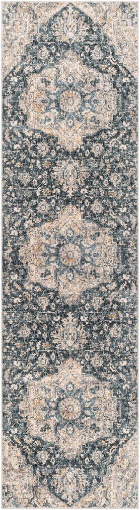Cardiff CDF-2307 Traditional Polyester Rug CDF2307-2710 Teal, Ivory, Medium Gray, Charcoal, Camel 100% Polyester 2'7" x 10'