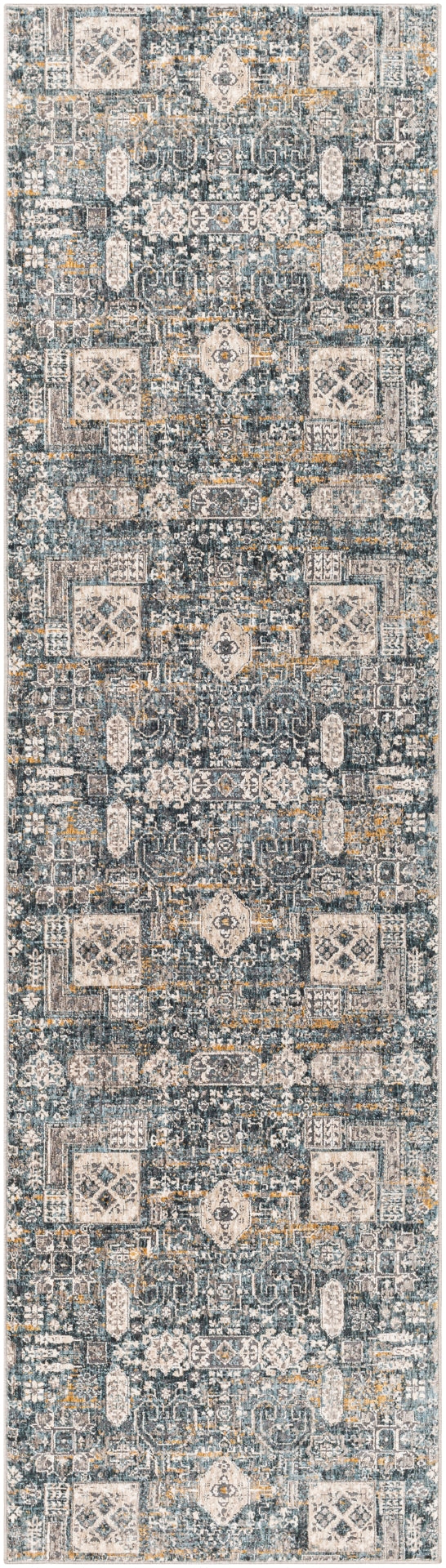 Cardiff CDF-2309 Traditional Polyester Rug CDF2309-9122 Teal, Medium Gray, Ivory, Camel, Charcoal 100% Polyester 9' x 12'2"