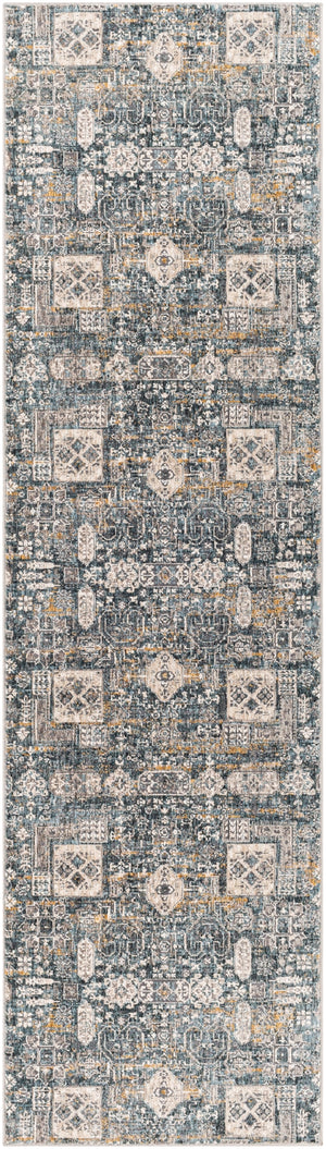 Cardiff CDF-2309 Traditional Polyester Rug CDF2309-2710 Teal, Medium Gray, Ivory, Camel, Charcoal 100% Polyester 2'7" x 10'