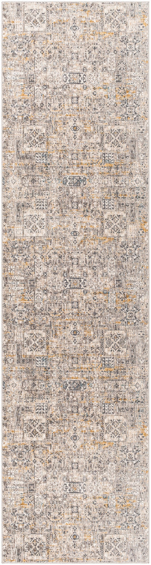 Cardiff CDF-2310 Traditional Polyester Rug CDF2310-2710 Charcoal, Ivory, Medium Gray, Camel, Teal 100% Polyester 2'7" x 10'